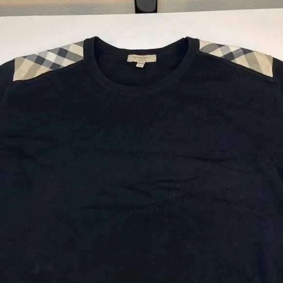 BURBERRY Knit Cotton Long Sleeve SWEATER SHIRT Sz Mens L Black - Picture 1 of 5